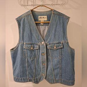 Eddie Bauer Women's 100% Cotton Vintage 90's Blue Denim Button-Up Vest (Size XL)
